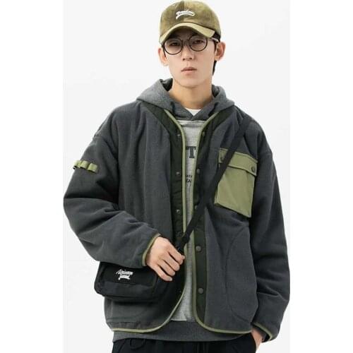 Autumn New Coat Mens Outdoor Parkas Loose Pocket Color Matching Lamb Wool Jacket Sports Casual Tooling Outwear 2021 Ropa Hombre