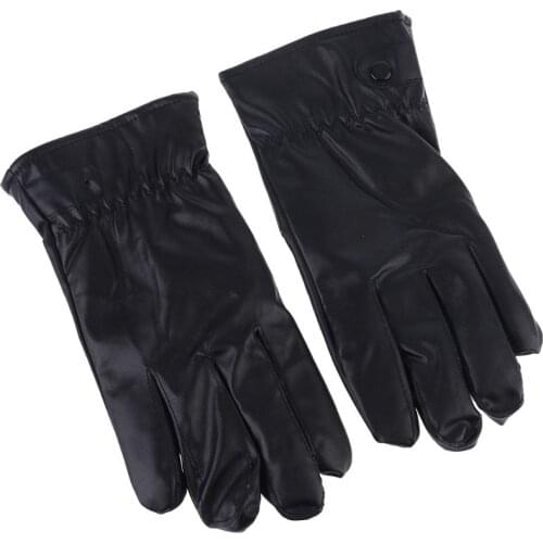 Mens Faux Leather Winter Gloves Warm Lined Thicken Ruched Wrist Hand Warmer Soft