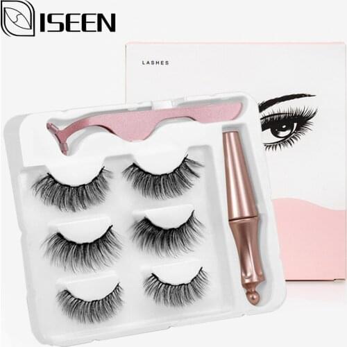 3 pairs Magnetic Eyelash Magnetic Liquid Eyeliner Magnetic False Eyelashes & Tweezer Set Waterproof Lasting Eyelash Extension