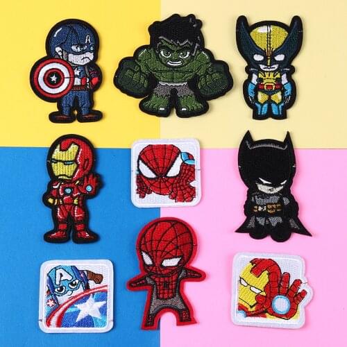Marvel Patches Iron man Spiderman Captain America Hulk Thor anime cartoon Patches Stickers Clothes Embroidered Applique Patches