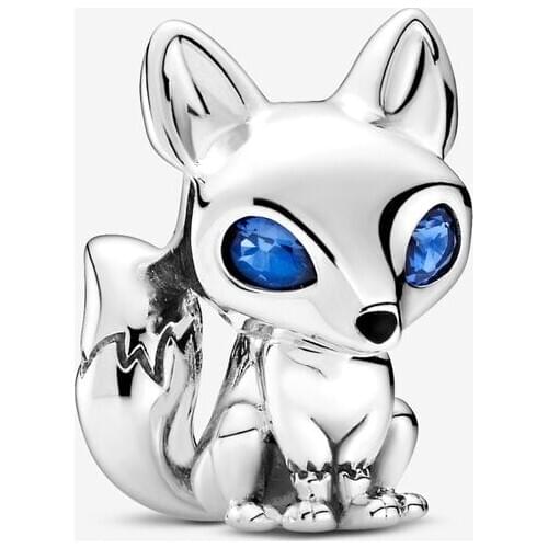 2020 New Real 925 Sterling Silver Blue-Eyed Fox Charm Fit pandora charm Bracelet Bangle animal Bead DIY Jewelry
