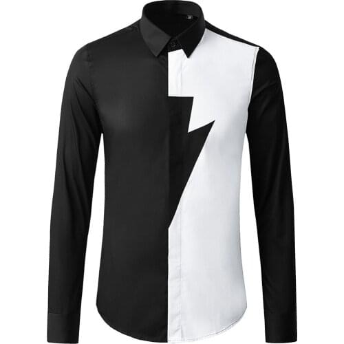 New Arrival Fashion High Quality Long Sleeve Lightning Pattern Hot Stamping Print Pure Cotton Casual Shirts Size M L XL 2XL 3XL