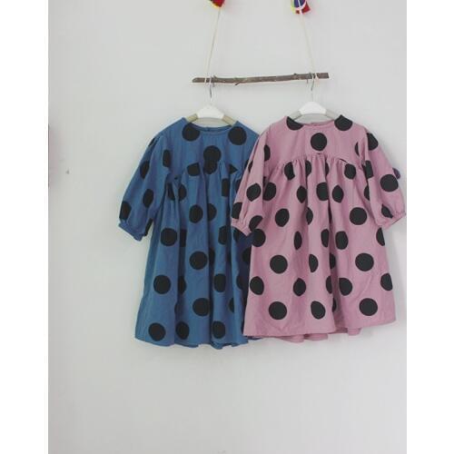 Baby Girl Long Sleeve Dress Children Autumn Cotton Linen Dress Vintage Loose Polka Dot Dresses Quality Kids Fall Clothes