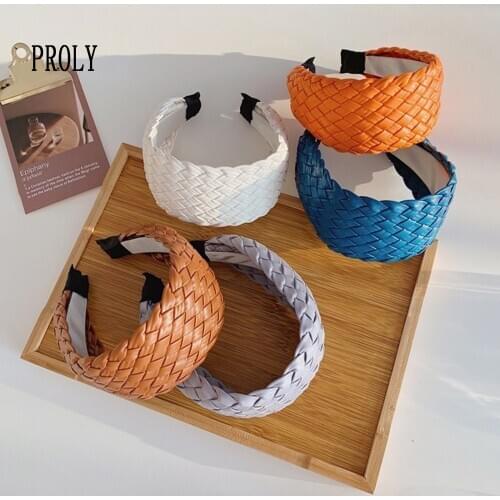 PROLY New Fashion Women Headband Braided Broad Brim Headband Artificial Leather Headwear Solid Classic Turban Hair Accessories
