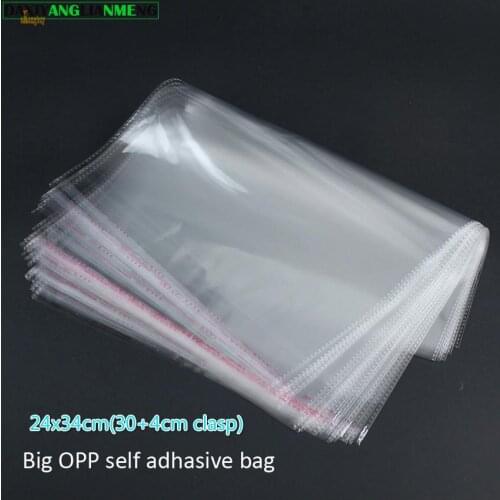 100pcs/lot Clear Resealable OPP/PVC/Cellophane Bags 24x34cm(30+4) Transparent OPP gift Plastic packaging bags Self Adhesive Seal