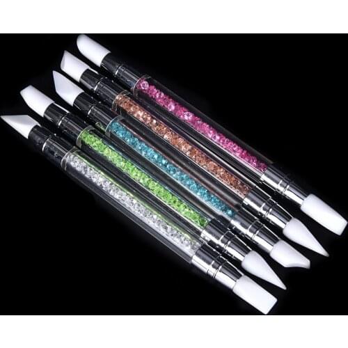 Rhinestone Crystal Nail Art Brush Pen Silicone Head Carving Emboss Shaping Hollow Sculpture Acrylic Manicure Dotting Tool