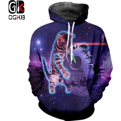 OGKB Homme Sweatshirts personality Hooded 3D Printed Starry sky cat Harajuku Large Size Clothes Spring Hoodies Sweatshirts