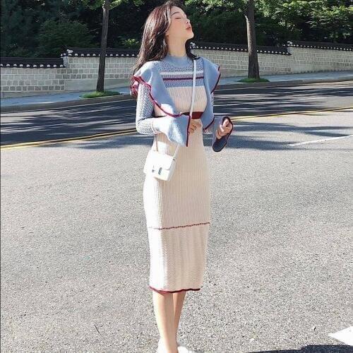 Knitted Dresses Elegant Girl Slim Sexy Ruffles Sweater Dress 2020 New Winter Autumn Sheath Bodycon Knitwear Vestidos Female