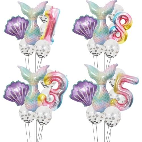 Mermaid tail aluminum foil balloon 40- nch digital sequined balloon birthday package children one year old decoration balloon