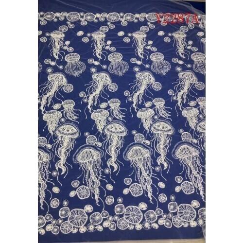 Y2287A Beaded Embroidery Lace Wedding Dress Fabric Nigerian Textile African Trimming Lace 5Yards/ lot