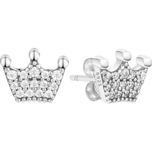 100% 925 Sterling Silver Earring Clear CZ Enchanted Crowns Stud Earrings for Women Engagement Wedding Earing Fashion Jewelry