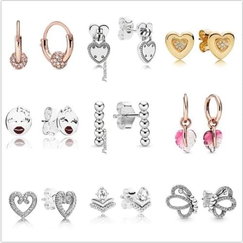 Original 925 Sterling Silver Openwork Cute Butterfly Earrings With Crystal Stud Earrings For Women Wedding Fashion Jewelry