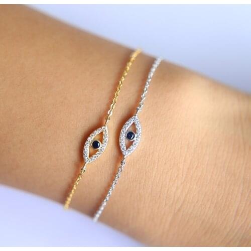 Gold silver color micro pave cubic zirconia cz evil eye charm delicate chain girl evil eye bracelet