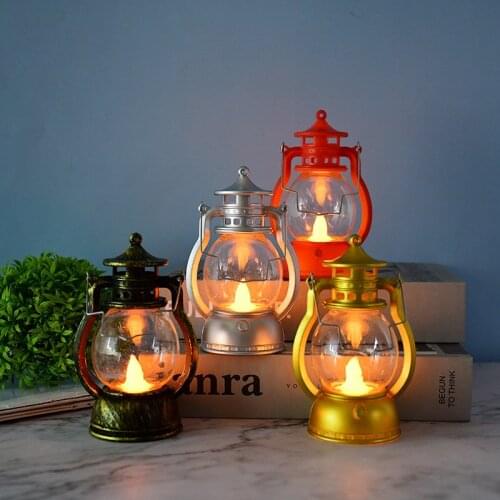 1Pc Vintage LED Portable Kerosene Pendant Lights Plastic Windproof Camp Hand Lamp For Hanging Desktop Home Decor Emergency Light