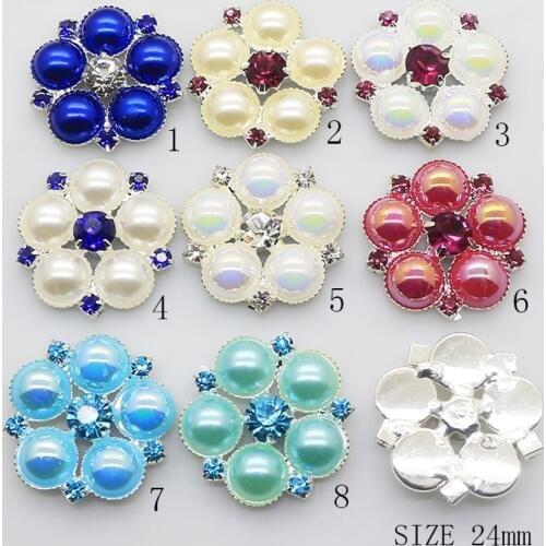 Fashion 10Pcs 24mm flower Diy jewelry Accessories pearl rhinestones pedestal embellishments caps Decoration For Making