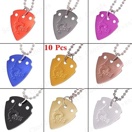 10 Pcs Aluminium Alloy Heavy Metal Bass Guitar Picks Pendant Necklace Plectrums Thickness 1.0mm