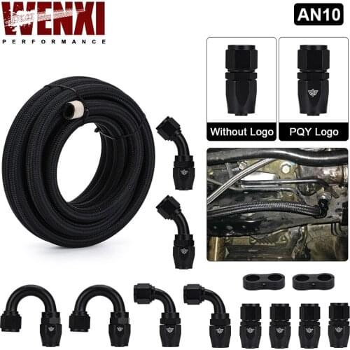 10AN AN10 Oil Fuel Fittings Hose End 0+45+90+180 Degree Oil Adaptor Kit AN10 Braided Oil Fuel Hose Line 5M Black With Clamps