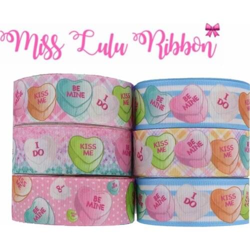 16mm-75mm Sweet Heart Stripes Dots Printed Grosgrain/Foe Ribbon DIY Hair Bowknots Party Decor 50yards/roll