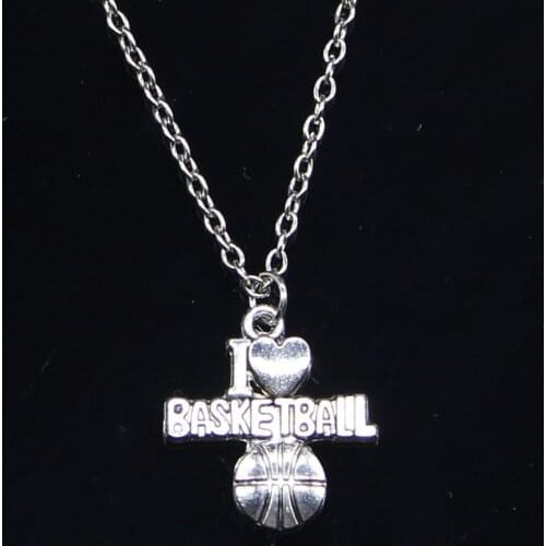20pcs New Fashion Necklace 21x20mm i love basketball Pendants Short Long Women Men Colar Gift Jewelry Choker