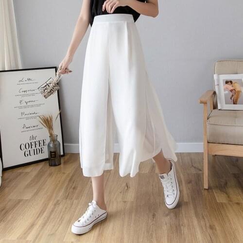2020 High Quality Korean Spring Summer Wide Leg Pants Women Casual Loose High Waist Pants Womens Chiffon Dress Pants Trousers