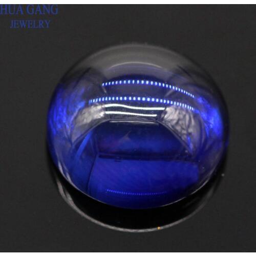 34# Blue Stone Corundum Synthetic Gems Round Shape Cabochon Cut Flat Bottom Beads For Jewelry 3-10mm Feee Shipping