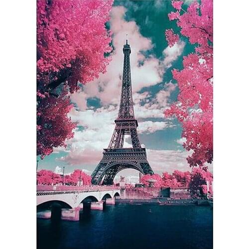 DIY 5D Diamond Painting Landscape 'Eiffel Tower' Round Rhinestone Embroidery Color Cross Stitch Home Decor