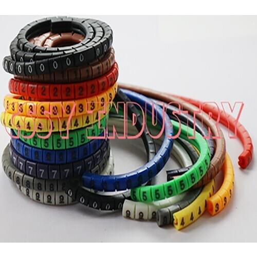 Freeshipping 0.75 1.5 2.5 4.0 6.0 10.0 mm2 white cable marker plum tubing 0-9 different number