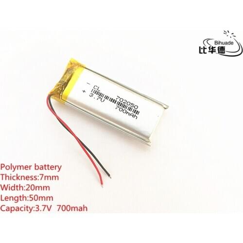 Free shipping 1pcs/lot 3.7V 700mAh 702050 Lithium li-Polymer LiPo Rechargeable Battery For GPS,mp3,mp4