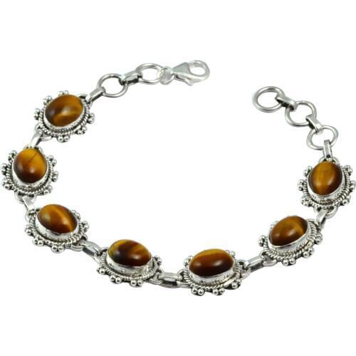 NiaoZaiFei YunZaiKan Genuine Tiger Eye Bracelet 925 Sterling Silver, 19.5 cm, MHBBR0061