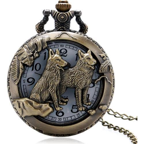 Bronze Vintage Dog Pettern Pocket Watch Women Men Watches Chain relogio Gift