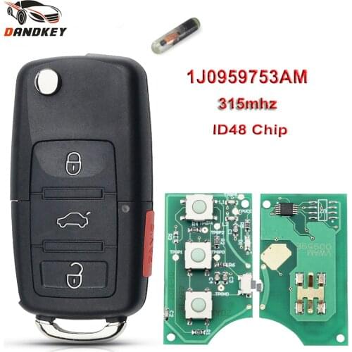 Dandkey 4 3+1 Buttons Fob For VW Volkswagen Golf Jetta Passat HLO1J0959753AM 753DC 315Mhz With ID48 Chip Flip Remote Car Key