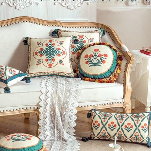Pillows Decor Home Dahlia Linen Throw Pillow Covers American Retro Living Room Sofa Cushion With Heavy Tassel Vintage