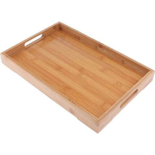 Solid Bamboo Wooden Serving Tray Food Tea Fruit Dinner Breakfast Bar Tray &Handles,Eco-Friendly Material