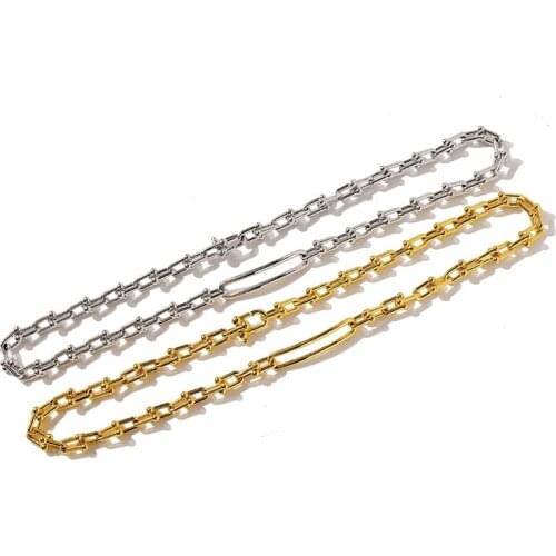 Hot cold style smooth u-shaped bamboo knot smooth necklace punk neutral necklace for men and women