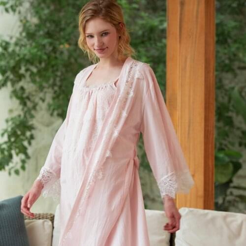 Robe Women Spring Summer Nightgown Set Classic Sleepwear Robe Dress Cotton Comfort