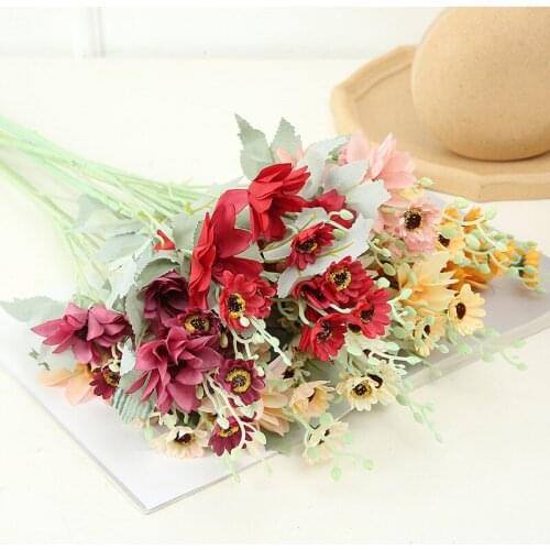 Artificial Daisy Decorative Silk Flower Artificial Dahlia faux flower Realistic Home Wedding Decoration