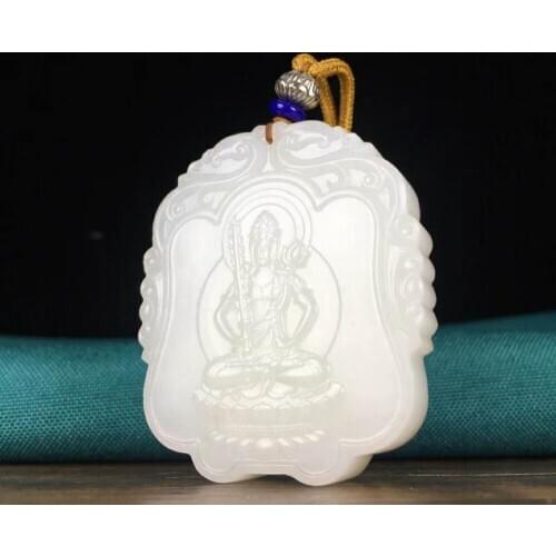 J66#Hetian jade white jade empty buddha pendant, jade gentle