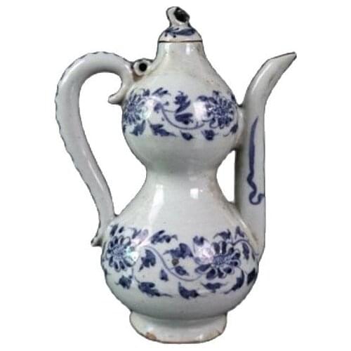 Chinese Old Porcelain Blue And White Gourd Flagon Pot