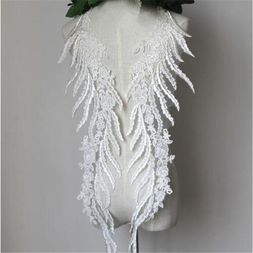 1Pair/ 2Pc Ivory 20X68cm Wings Embroidered Lace Flower Wedding Dress Diy Flower Shirt Dress Skirt Lace Applique Fabrics Material