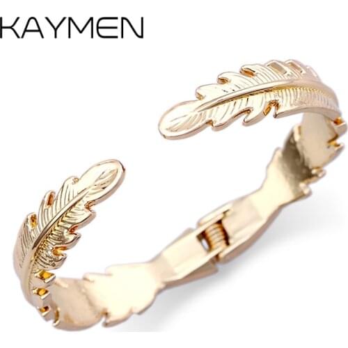 Hot Selling Womens Feather Shape Cuff Bracelet Bangle Fashion Girls Jewelry 2 Colors Charm Bangle Drop-shipping Bijoux 3279