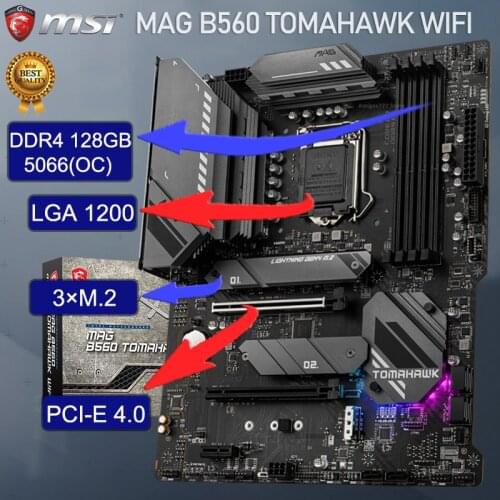 MSI LGA 1200 MAG B560 TOMAHAWK WIFI B560 Motherboard PCI-E 4.0 DDR4 128GB SATA III M.2 Intel 11TH Gen Motherboard Placa-mãe New