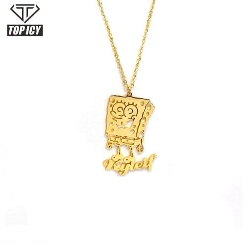Top Icy Fashon 14k Gold Plated Custom Name Picture Pendant Pattern Necklace Link Chian Jewelry