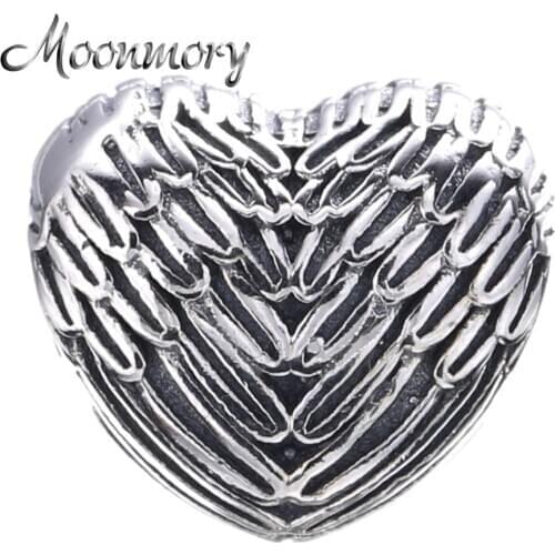 Moonmory Fit Brand Bracelets Angelic Feathers Silver Charms With Angel Wing 925 Sterling Silver Beads For DIY Jewelry Making