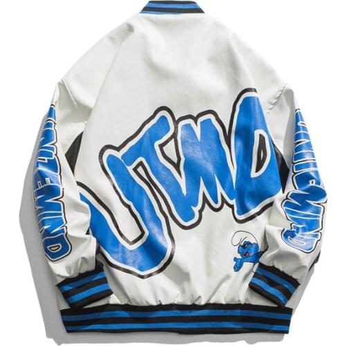 SEVEYFAN 2021 Mens Fashion PU Leather Patchwork Jackets Letters Printed Baseball Coat for Male