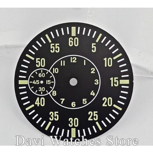 Hot Selling 38.5mm Luminous Black Dial Green Marks Fit ETA 6497 Movement Mens Watch