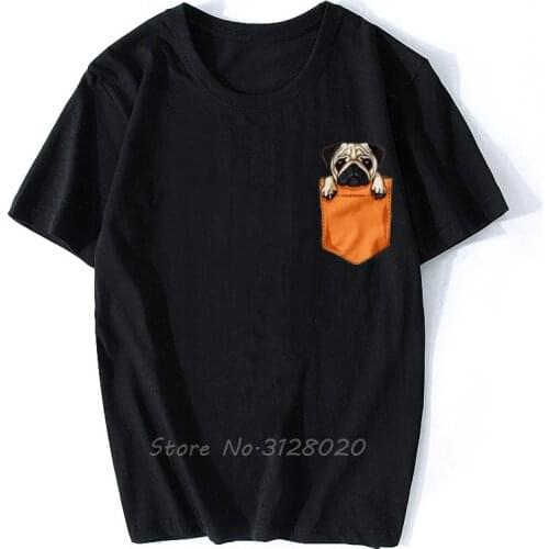 MenS Fashion Hipster Tees Summer Mens T Shirt Cute Pug T-Shirt with Printed Pocket - Dog - Graphic Teefree T Shirts