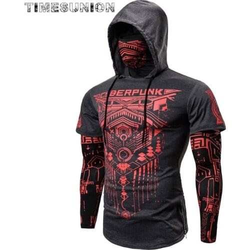 Mens Skull Hoodies Sweatshirt Fake Two Pieces Men Punk Jogging Homme Pullover Elastic Streetwear Hoodie Japan Ninja Suit