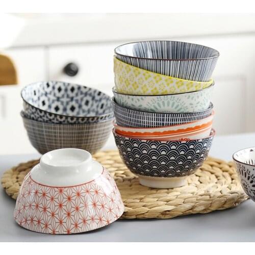 4 pieces of retro 4.5 inch rice bowl ceramic bowl ramen small bowl high-foot anti-scalding set bowl