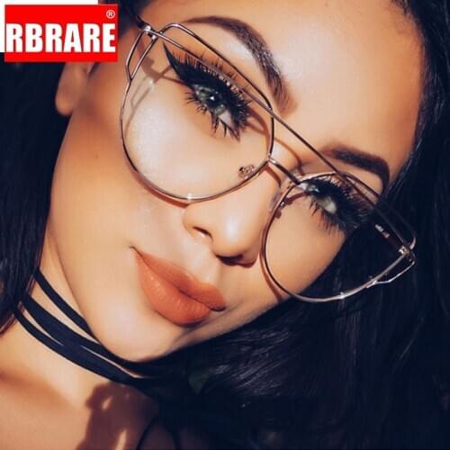 RBRARE Cat Eye Glasses for Women Alloy Anti Blue Light Glasses Optical Clear Lens Cateye Glasses Frame Vintage Metal Eyeglasses