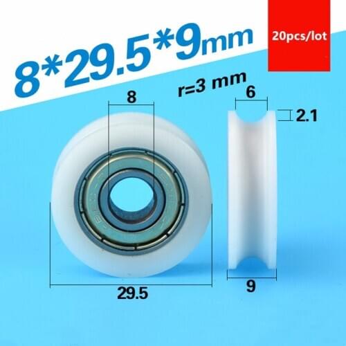 20pcs U groove Plastic coated bearing 608ZZ 8*29.5*9mm POM roller concave wheel nylon pulley 6mm track guide diameter 29.5mm